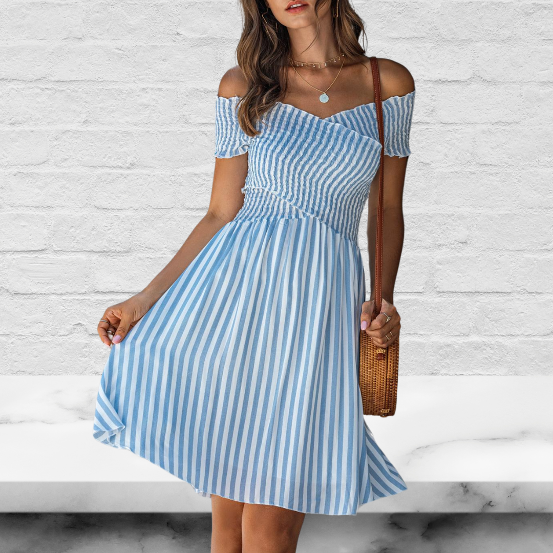 Fashion Short Sleeve Stripe Print Dress