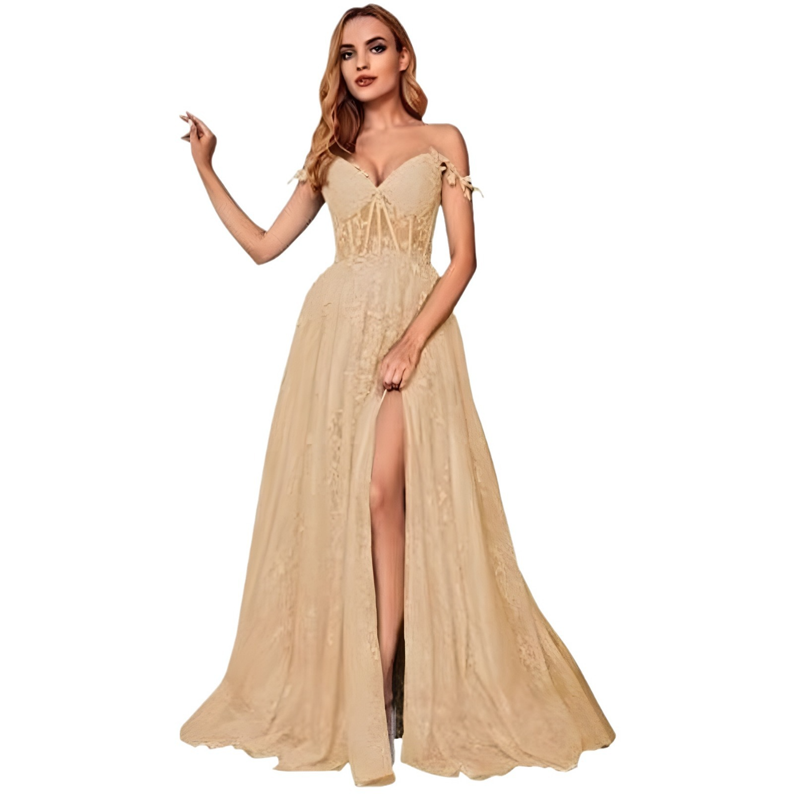 A Line Spaghetti Straps Prom Dress with Appliques