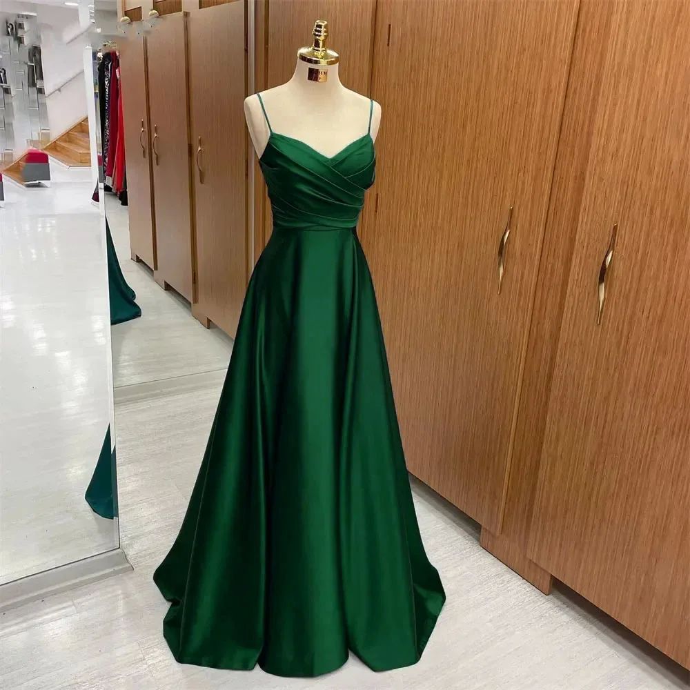 Satin Ruffles V-neck Sleeveless Sweep Train Prom Dress