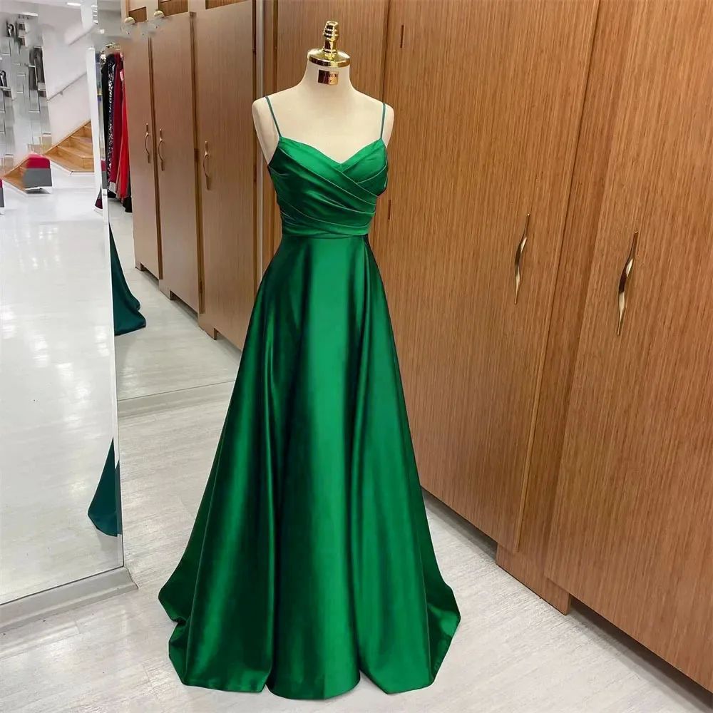 Satin Ruffles V-neck Sleeveless Sweep Train Prom Dress