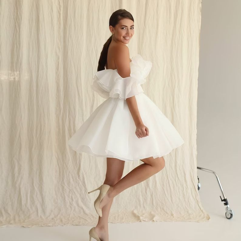 A-Line Puff Long Sleeves Short Wedding Dress
