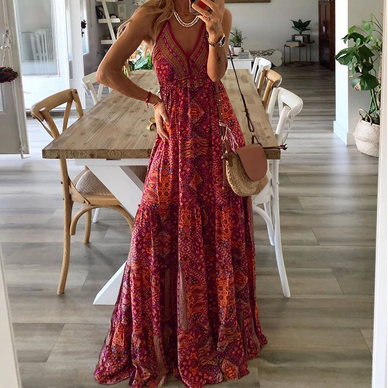 Casual v neck maxi dress best sale