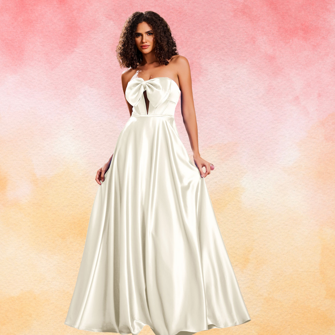 Elegant A-Line Bow Corset Strapless Floor-Length Prom Dress