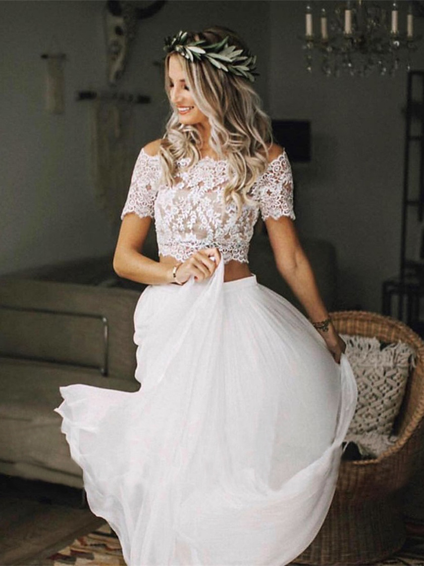 Crop top lace wedding dress best sale