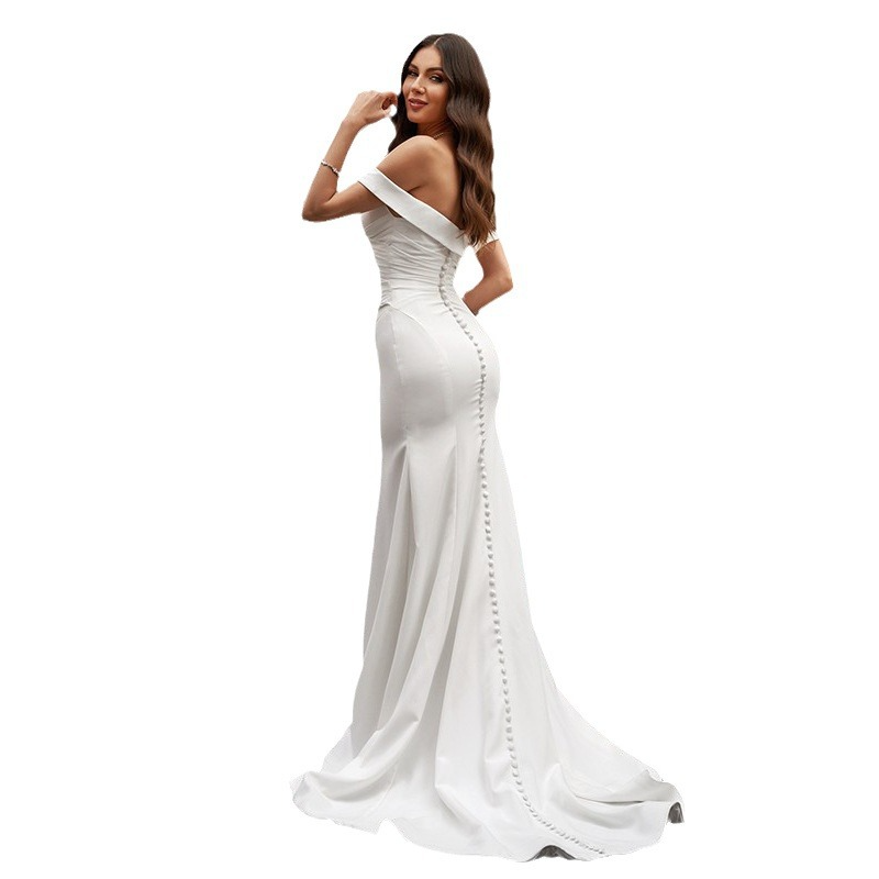 Mermaid Off-the-Shoulder Ruched Sleeveless Court Train Wedding Dress