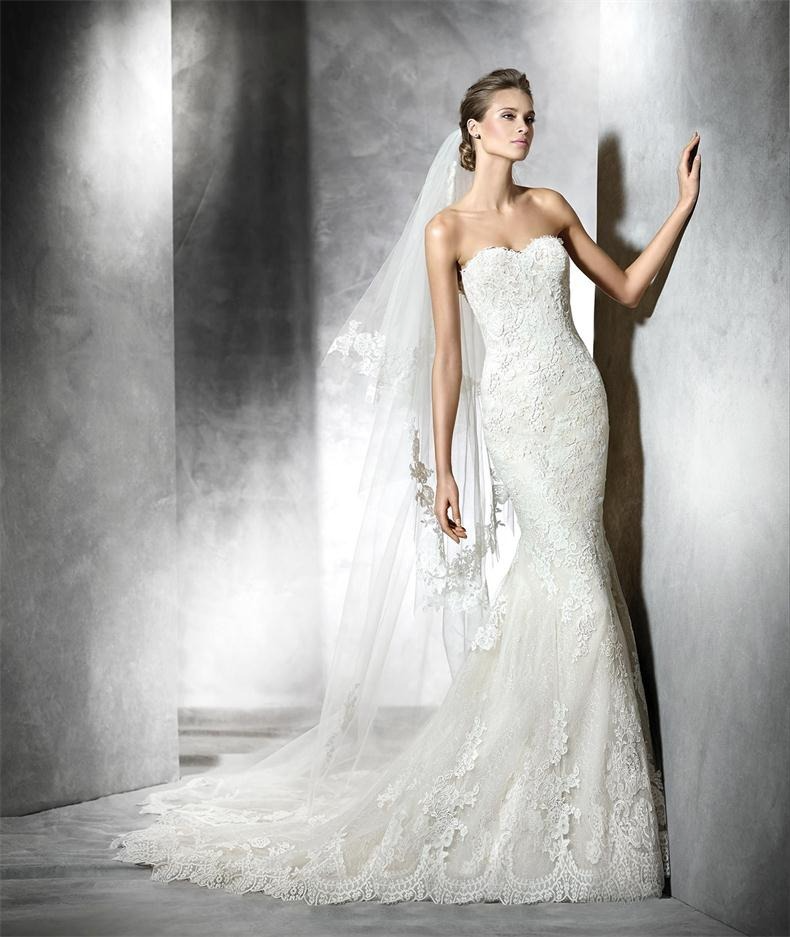 Mermaid Sweetheart Sleeveless Lace Applique Sweep Train Wedding Dress