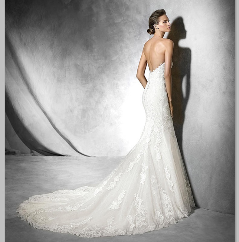 Mermaid Sweetheart Sleeveless Lace Applique Sweep Train Wedding Dress