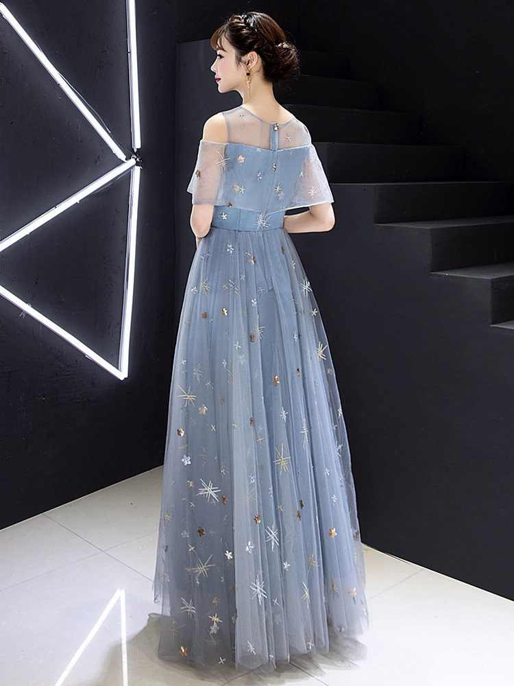 Elegant Tulle Bateau High Neck Off-the-shoulder A Line Prom Dress