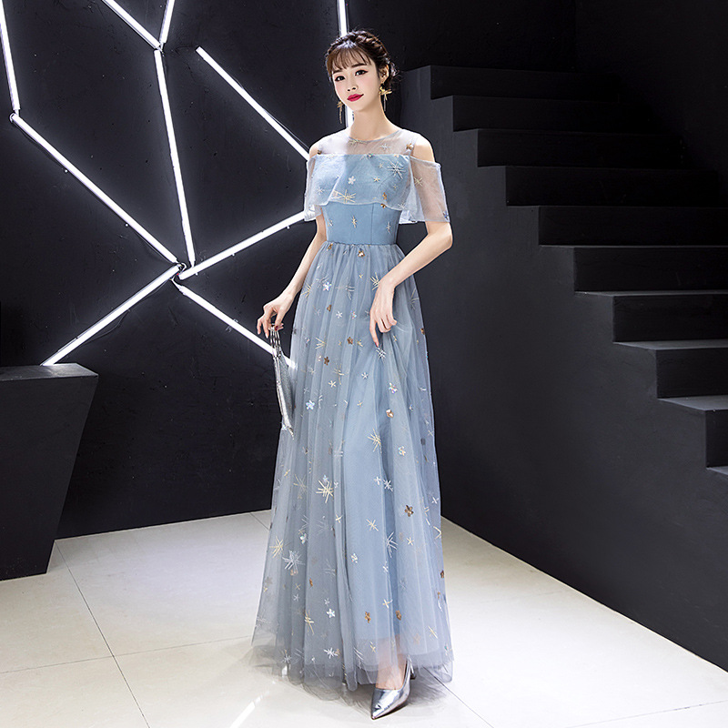 Elegant Tulle Bateau High Neck Off-the-shoulder A Line Prom Dress