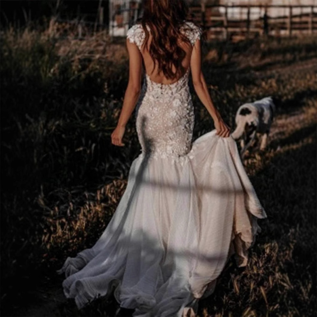 Elegant Floral V-neck Casual Long Wedding Gown
