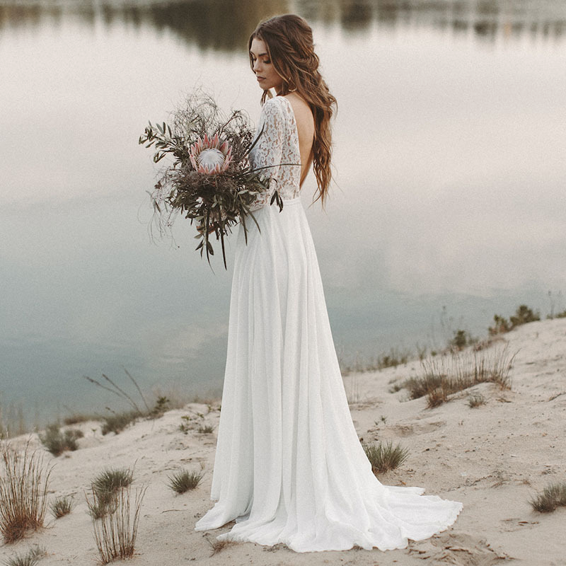 Flowy A-line V-Neck Chiffon Wedding Dress