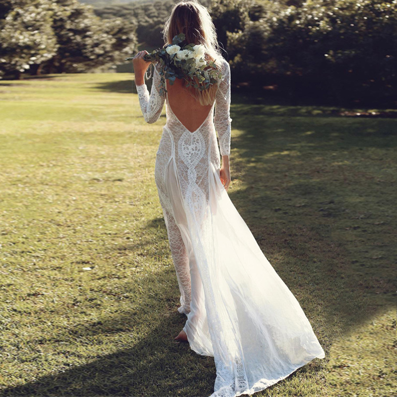 Vintage Sheath Bateau Neck Backless Lace Wedding Dress