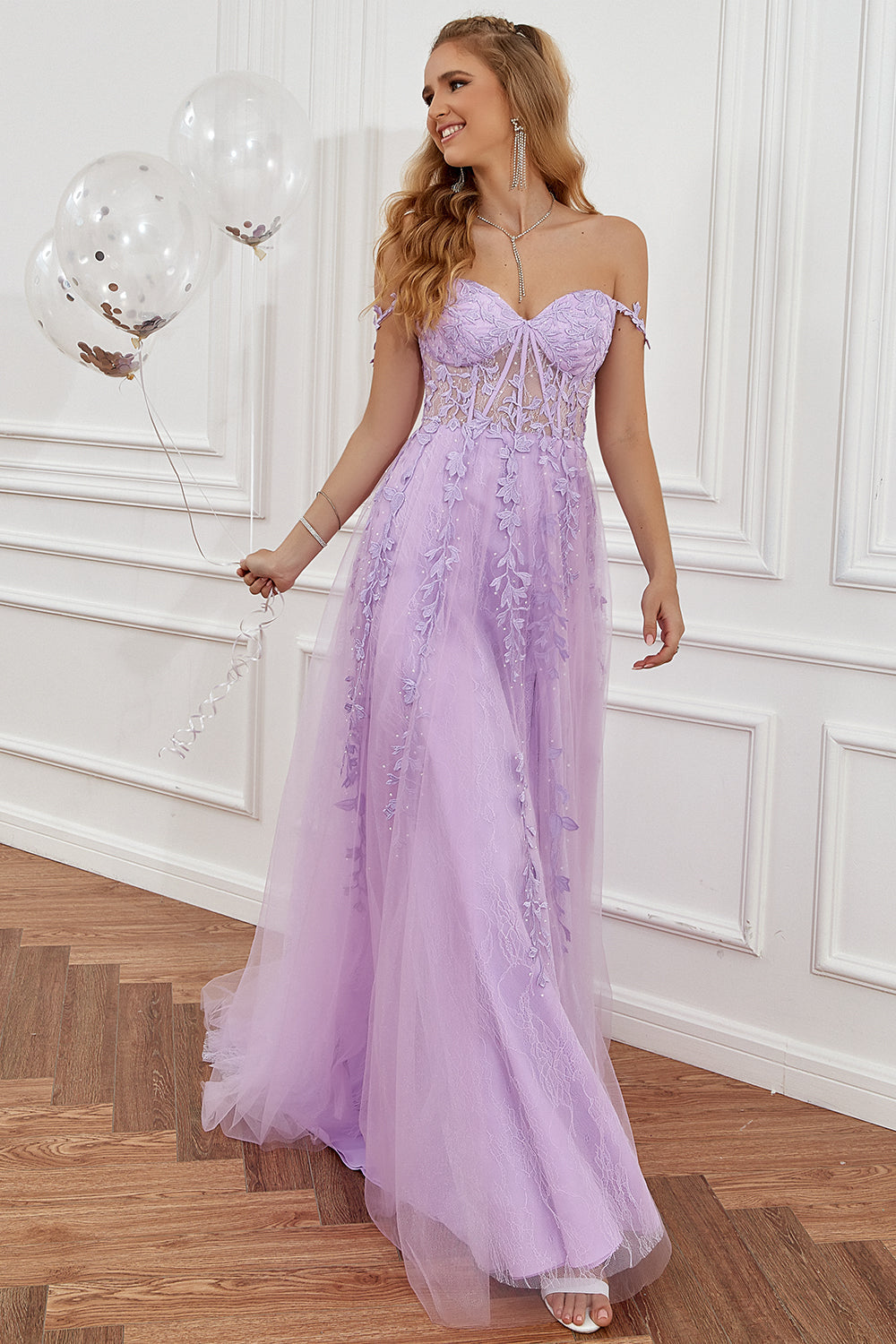 A Line Spaghetti Straps Prom Dress with Appliques