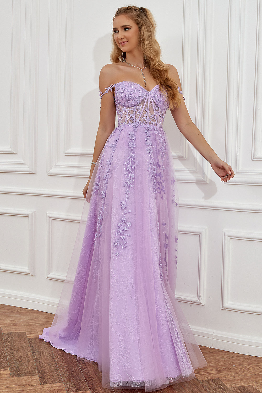 A Line Spaghetti Straps Prom Dress with Appliques