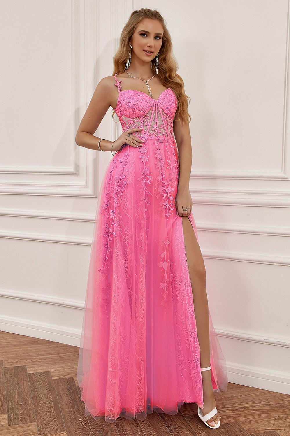 A Line Spaghetti Straps Prom Dress with Appliques