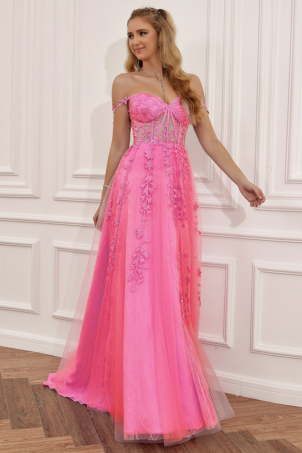 A Line Spaghetti Straps Prom Dress with Appliques