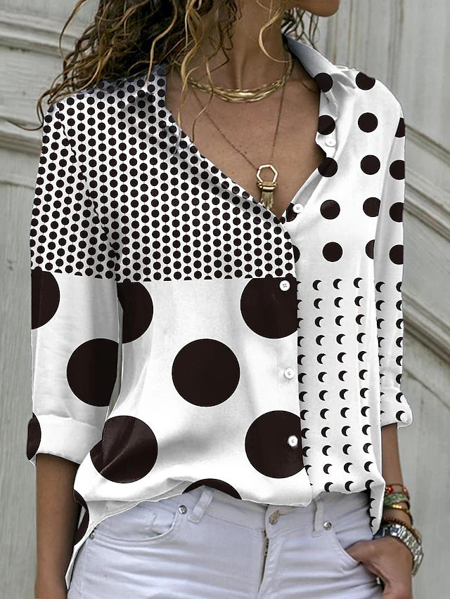 Women's Casual Print Long Sleeve Collar Shirt Blouse