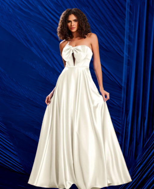 Elegant A-Line Bow Corset Strapless Floor-Length Prom Dress