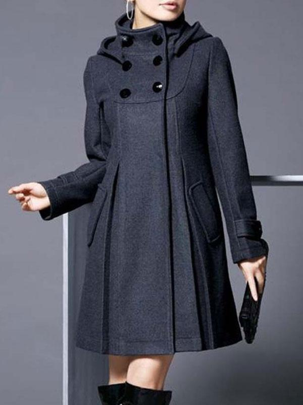 High Collar Hooded Long Sleeves Coat