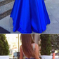 Satin Blue Deep V Neck Long Evening Dress