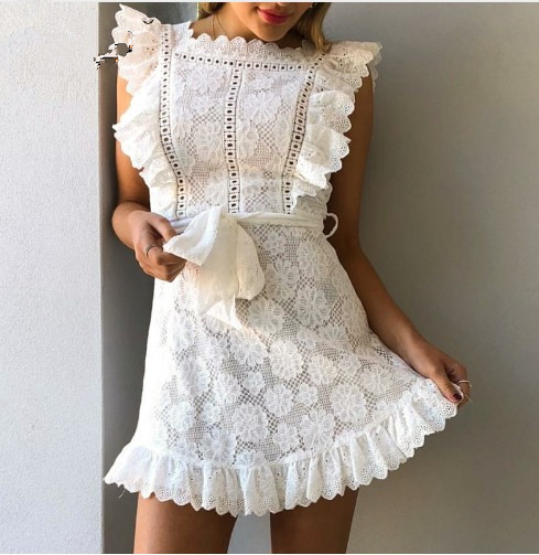 Crochet Frill Sleeveless Mini Dress