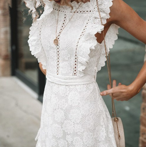 Crochet Frill Sleeveless Mini Dress