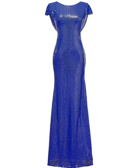 Cap-sleeved Long Sheath Sequin Dress