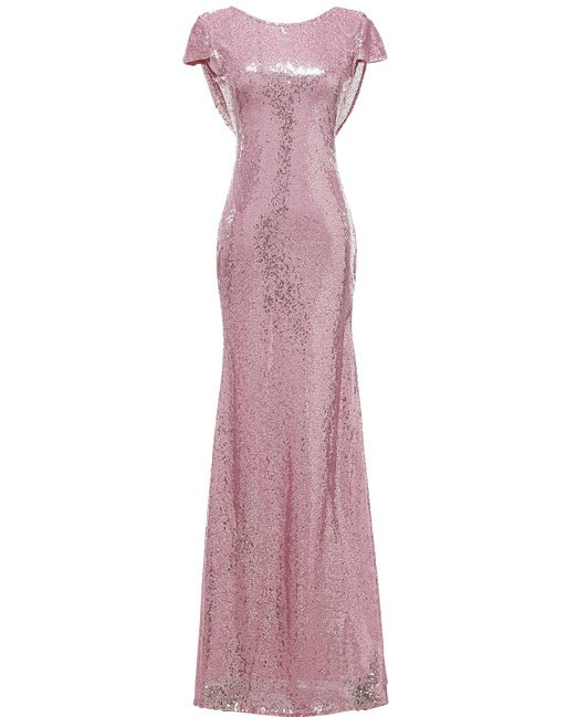 Cap-sleeved Long Sheath Sequin Dress