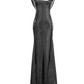 Cap-sleeved Long Sheath Sequin Dress