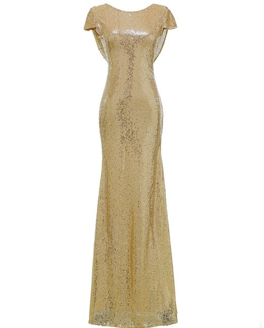 Cap-sleeved Long Sheath Sequin Dress