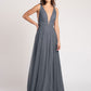 Deep V-Neck Sleeveless A-Line Zipper Pleated Tulle Party Dress