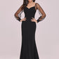 Black Satin V-Neck Tulle Backless Mermaid Prom Dress