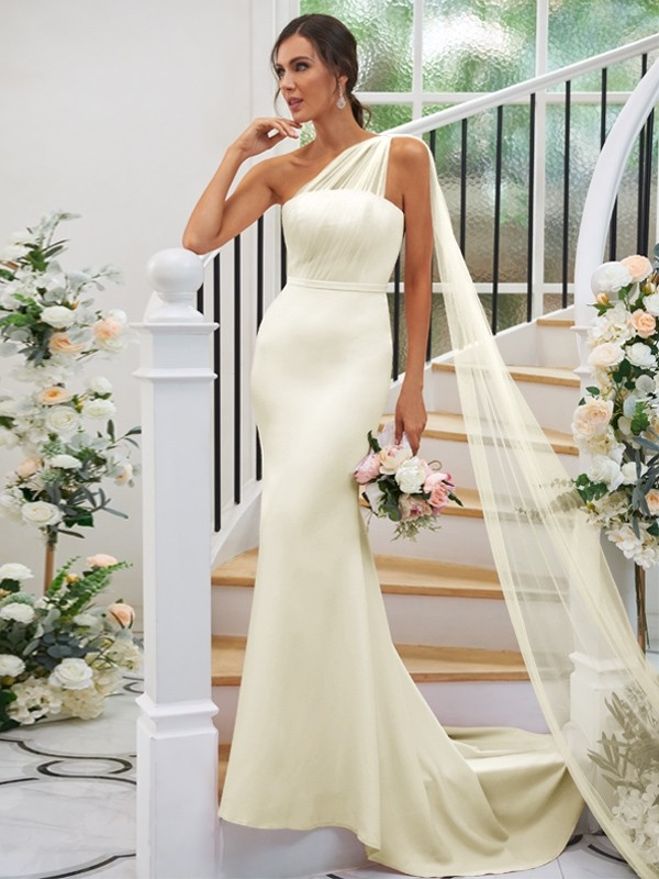 One Shoulder Sleeveless Long Mermaid Maxi Bridesmaid Dress