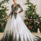 Black Lace Embroidered Long Sleeves Brush Train Wedding Dress