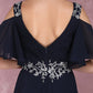 Navy Chiffon Beading Cold Shoulder Pleated Bridesmaid Dress