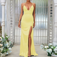 Simple Deep V-Neck Sleeveless Maxi Bridesmaid Slit Dress