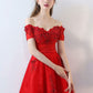 Red Off The Shoulder Lace Flowers Beading Cocktail Party Dress