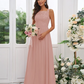 Lace Applique Square Neck Sleeveless Maxi Bridesmaid Dress