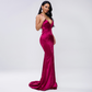 Deep V Neck Sleeveless Silk Like Satin Prom Dress