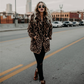 Oversized Leopard Print Long Sleeves Faux Fur Coat