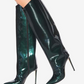 Bright Leather Point Toe Stiletto Heel Knee High Boots