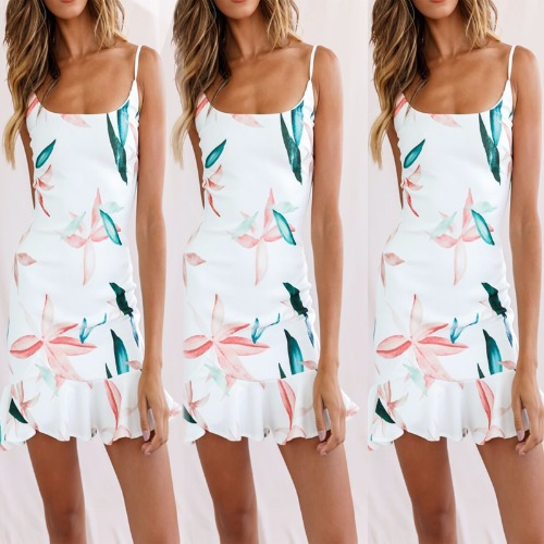 White Floral Printed Bodycon Mini Dress