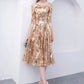 Gold Jewel Neck Half Sleeves Ball Gown Sequins Bridesmaid Dress