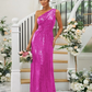 Sequin Oblique Shoulder Sleeveless Maxi Bridesmaid Dress