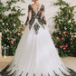 Black Lace Embroidered Long Sleeves Brush Train Wedding Dress