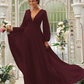 Deep V-Neck Long Sleeves Maxi Bridesmaid Dress