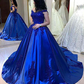 Blue Appliqued Sleeveless Ball Gown Long Prom Dress