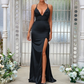 Simple Deep V-Neck Sleeveless Maxi Bridesmaid Slit Dress