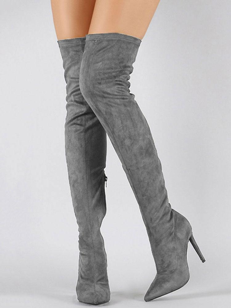 Sleek Pointed Toe Thigh-High Suede Boots