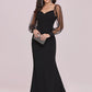 Black Satin V-Neck Tulle Backless Mermaid Prom Dress